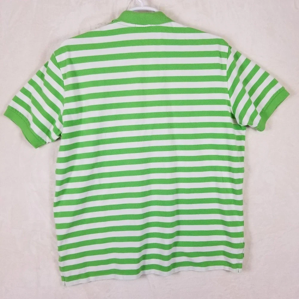 Polo Ralph Lauren Mens XXL Green White Striped Short Sleeve Cotton‎ Polo Shirt